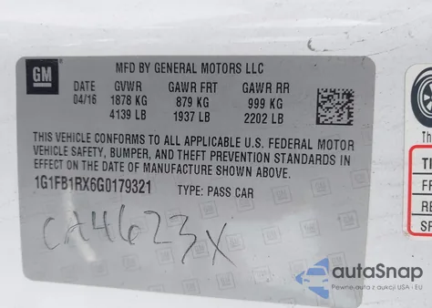 2016 Chevrolet Camaro 1Lt from USA, damaged, VIN 1G1FB1RX6G0179321